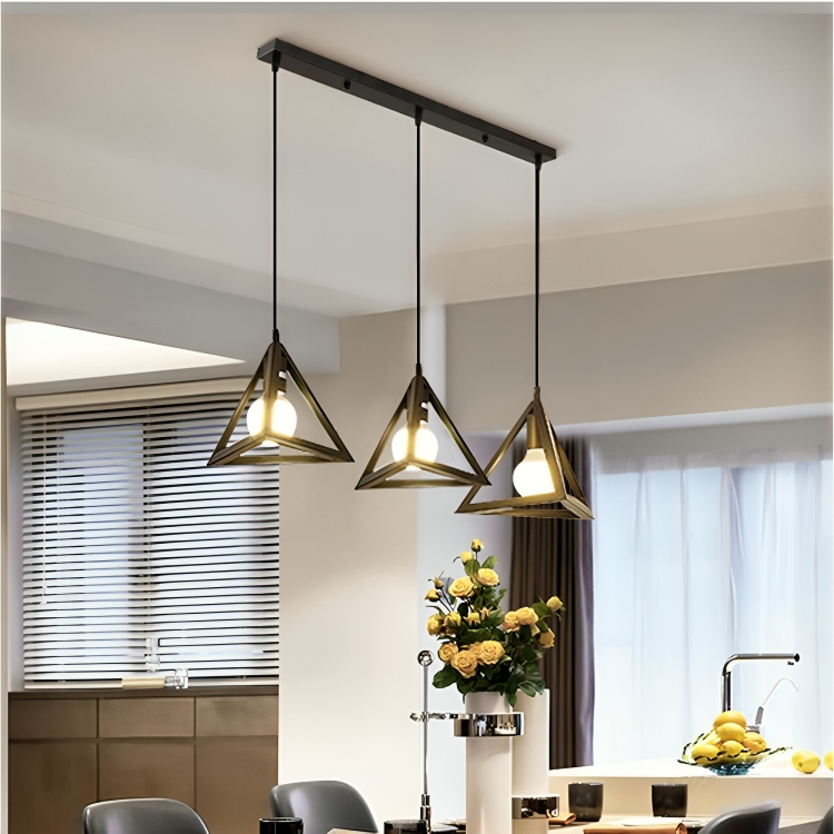 Brand ‎LEDSone Product Dimensions ‎40 x 30 x 19 cm; 1.57 kg Item model number ‎pendant light Manufacturer ‎LEDSONE Part Number ‎WCTCB-M3PK Number of Items ‎1 Style ‎Vintage Retro Style Collection ‎pendant lamp Colour ‎Triangle Black Shape ‎Triangular pendant with 3 heads Material ‎Metal + PVC cable Finish Types ‎Painted Number of Lights ‎3 Included Components ‎3 x E27 socket with PVC cable, 1 x ceiling rose and mounting hardware (bulb not included), 3 x lampshade Voltage ‎240 Volts (AC) Specific Uses ‎Office, home Special Features ‎Adjustable cable length before installation Shade Colour ‎Warm white Shade Material ‎Metal Light Direction ‎Downlight Plug Format ‎E27 Power and Plug Description: ‎AC Switch Style ‎Touch Switch Installation Type ‎Ceiling Mount Cable Strand Diameter ‎95 Centimetres Batteries Included? ‎No Batteries Required? ‎No Certification ‎CE, RoHS Type of Bulb ‎All E27 Base Bulbs Luminous Flux ‎800 lumen Wattage ‎6E+1 Item Weight ‎1.57 Kilograms